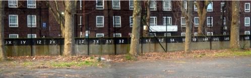 The playground, showing the form numbers used for lining up at fire drill